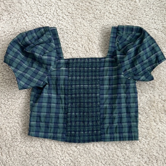Madewell Plaid Puff Sleeve Crop Top - XS - Picture 2 of 3
